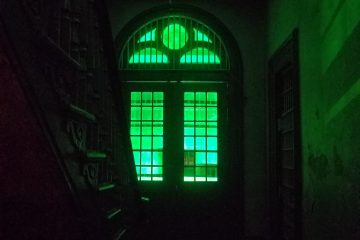 a building with a green light