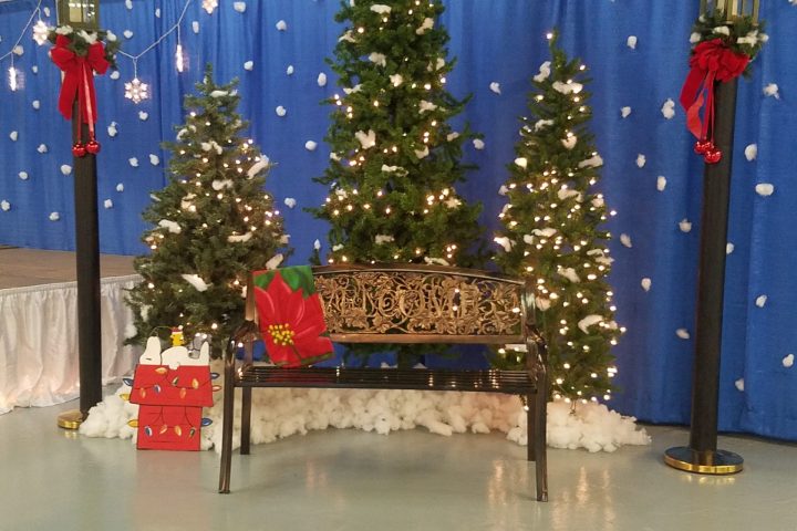 a group of people standing in a room